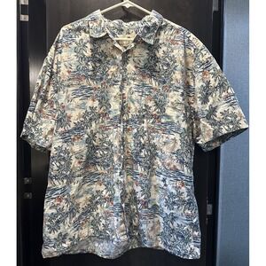 Vintage Island Shores Hawaiian Shirt Mens XXL Hibiscus Palm Trees Cotton